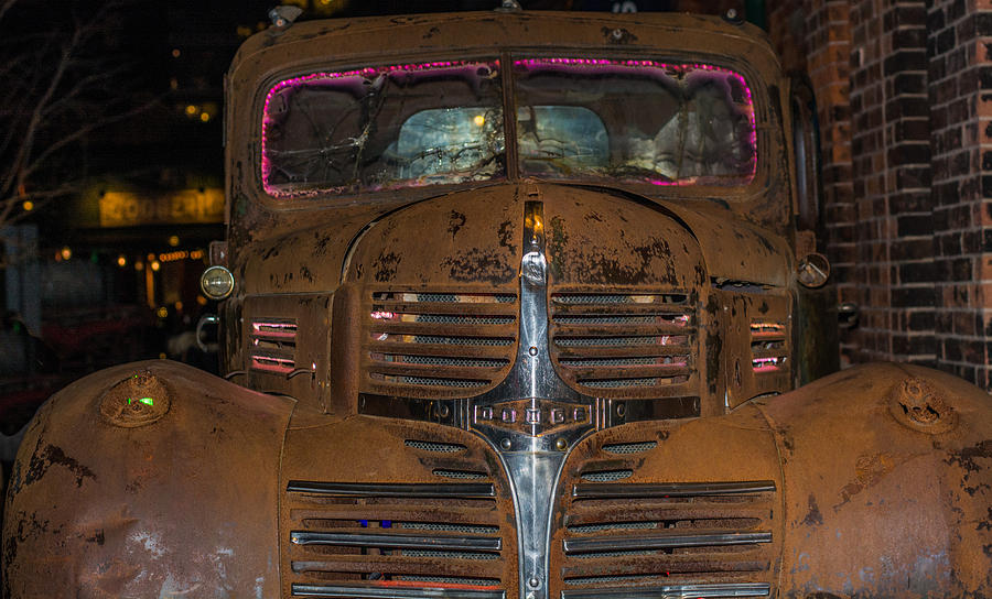 Old Dodge truck in  Neon Photograph by James Canning