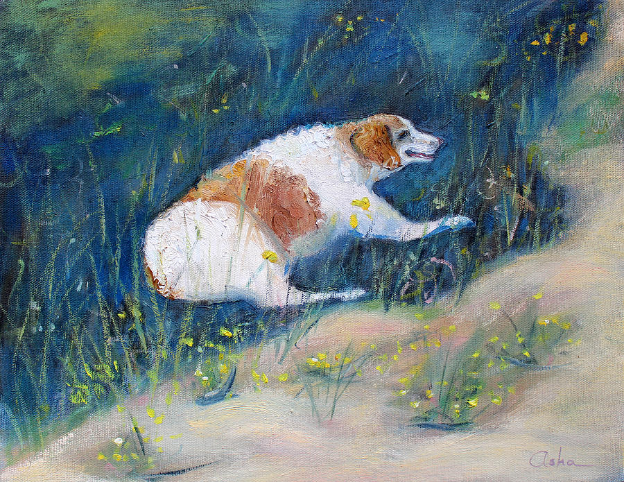 Old Dog Resting in the Shade Painting by Asha Carolyn Young