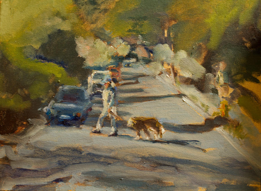 Old Dog Walking Painting by Margaret Elliott