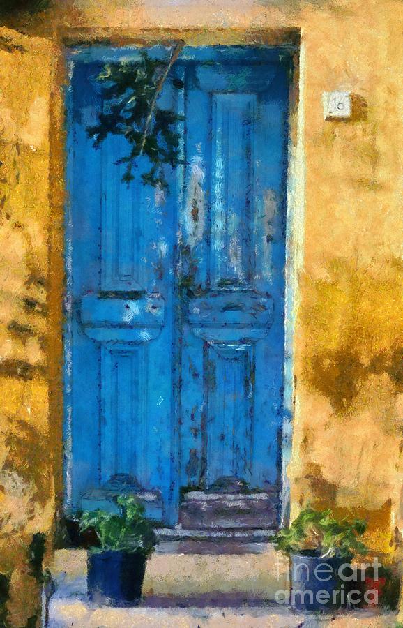 Old door in Plaka area of Athens Painting by George Atsametakis