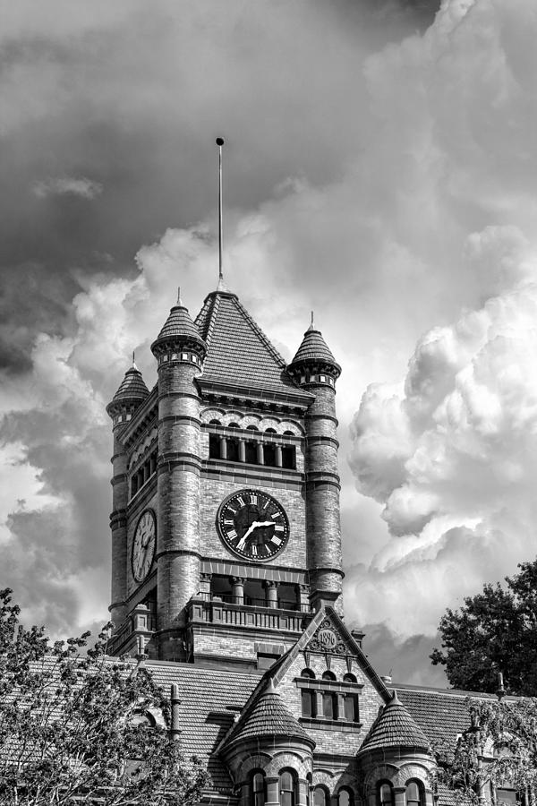 Old DuPage County Courthouse Clouds Black and White Painting by Christopher Arndt