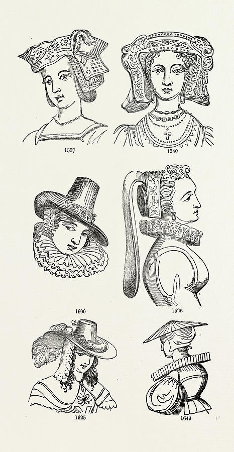 Old English Head Dress, Uk, Britain, British Drawing by Litz Collection