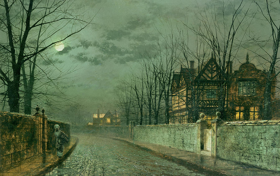 Old English House, Moonlight Painting by John Atkinson Grimshaw