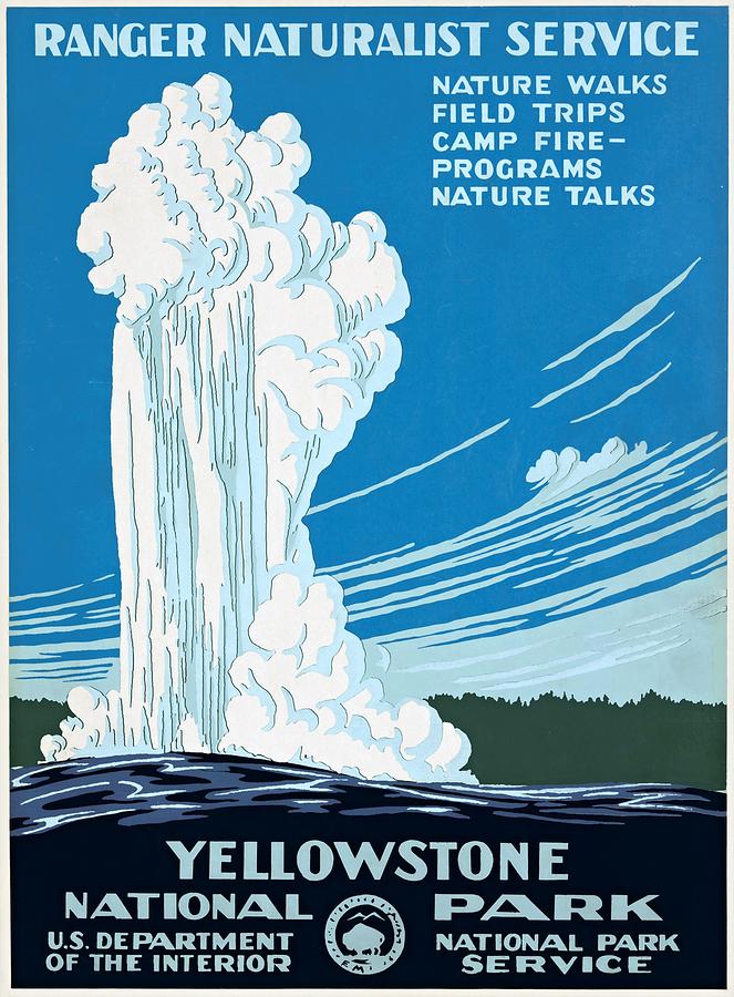 Old Faithful Yellowstone National Park poster ca 1938 Painting by Vincent Monozlay