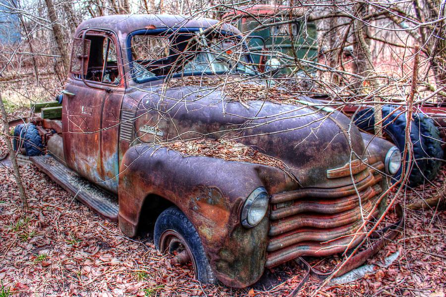 Rusty Truck Photograph - Old Farm Trucks by Karen McKenzie McAdoo