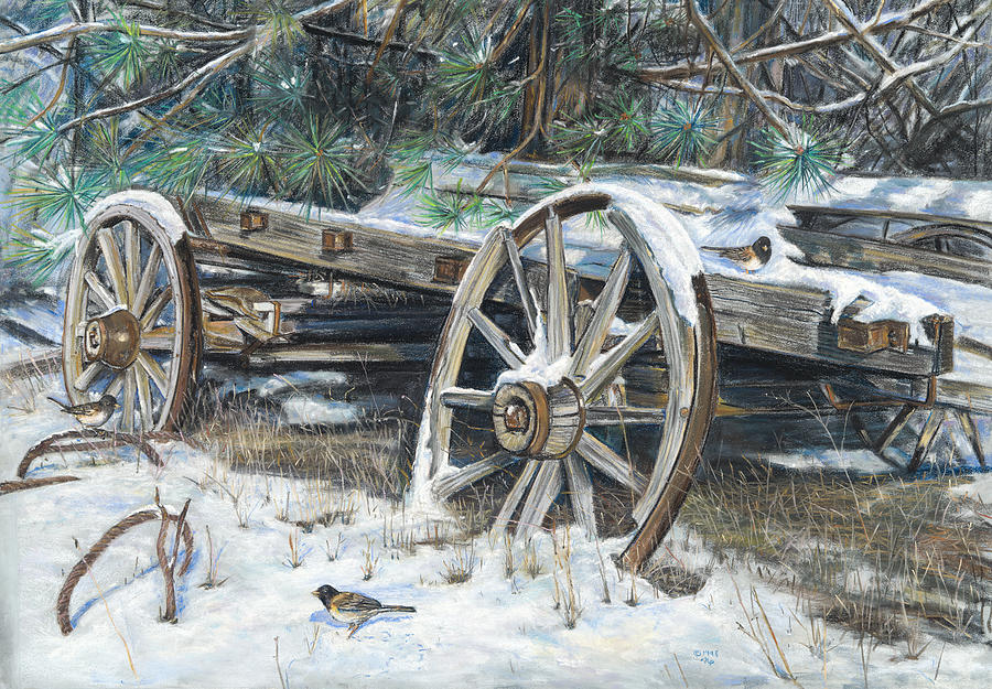 Bird Painting - Old Farm Wagon by Nick Payne