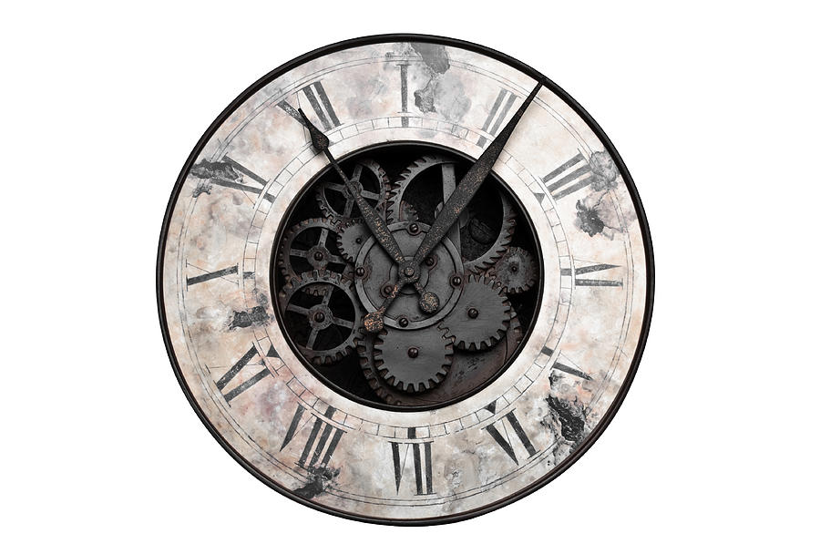 Old fashioned clock with visible center gears Photograph by OGphoto
