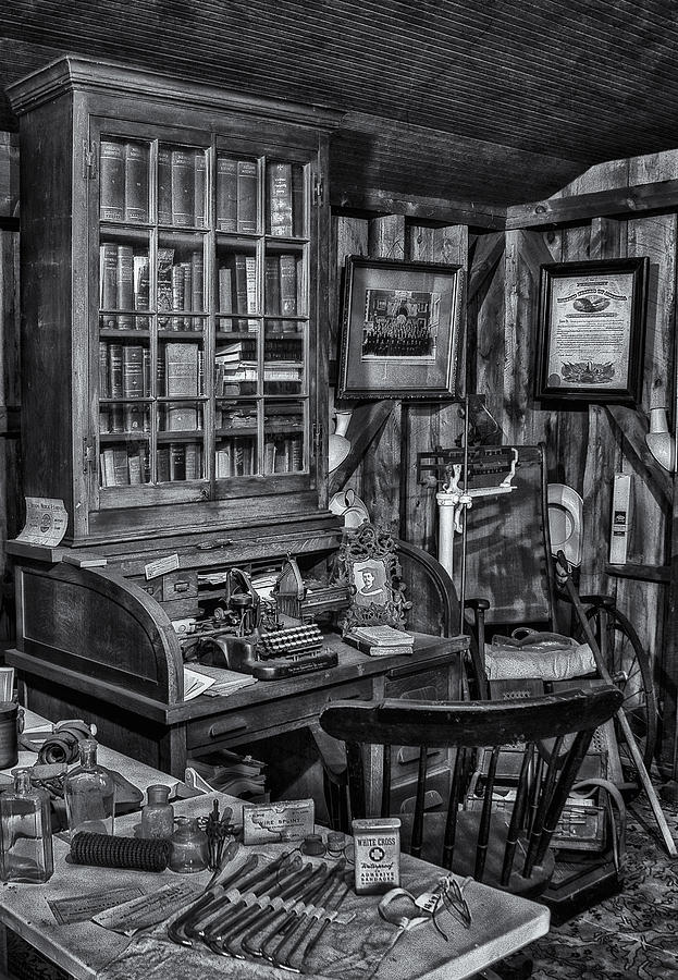 Book Photograph - Old Fashioned Doctors Office BW by Susan Candelario