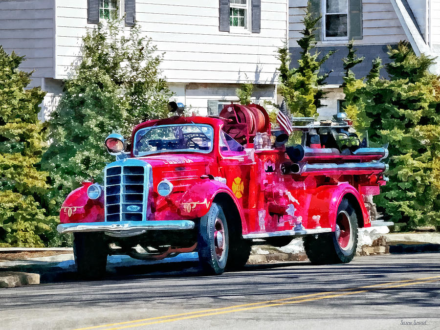 Vintage Photograph - Old Fashioned Fire Truck by Susan Savad