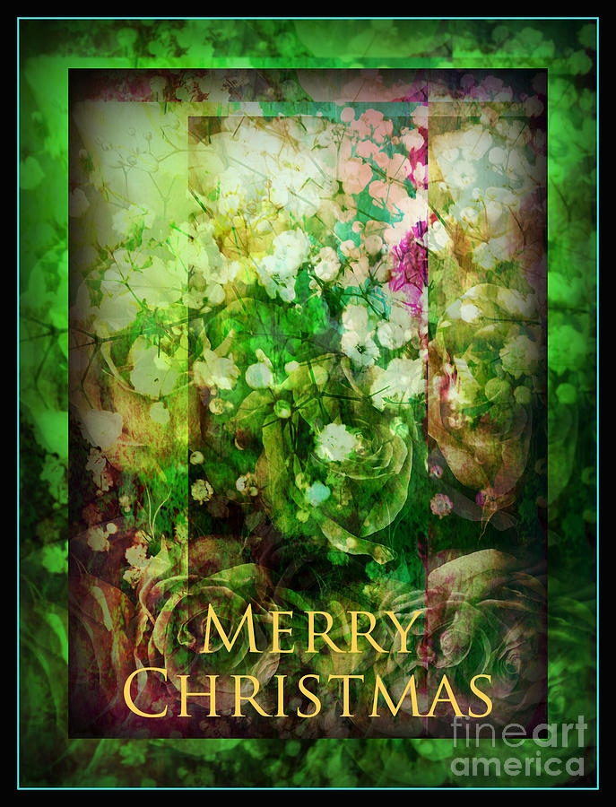 Old Fashioned Merry Christmas - Roses and Babys Breath - Holiday and Christmas Card Photograph by Miriam Danar