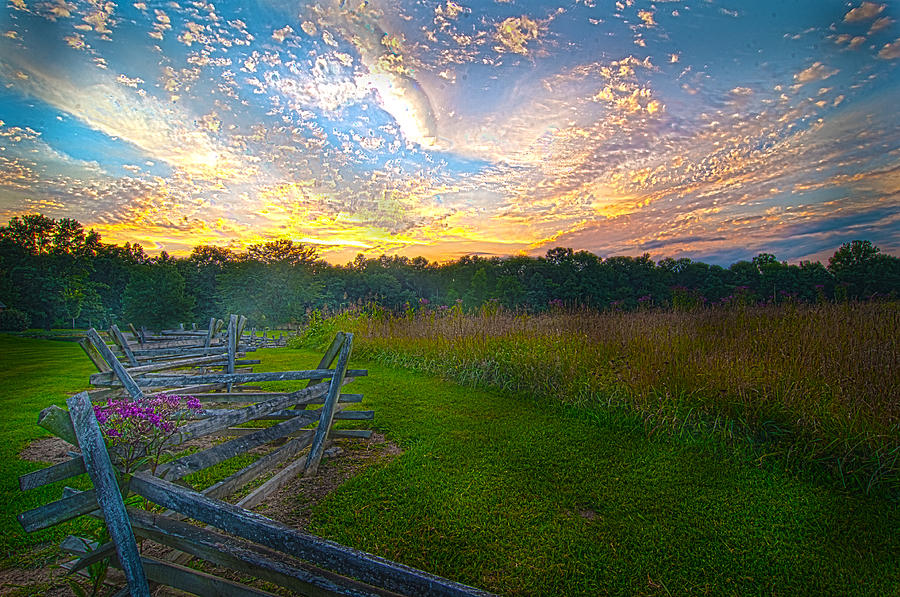 Old fence Painted sky sunset  Photograph by Randall Branham