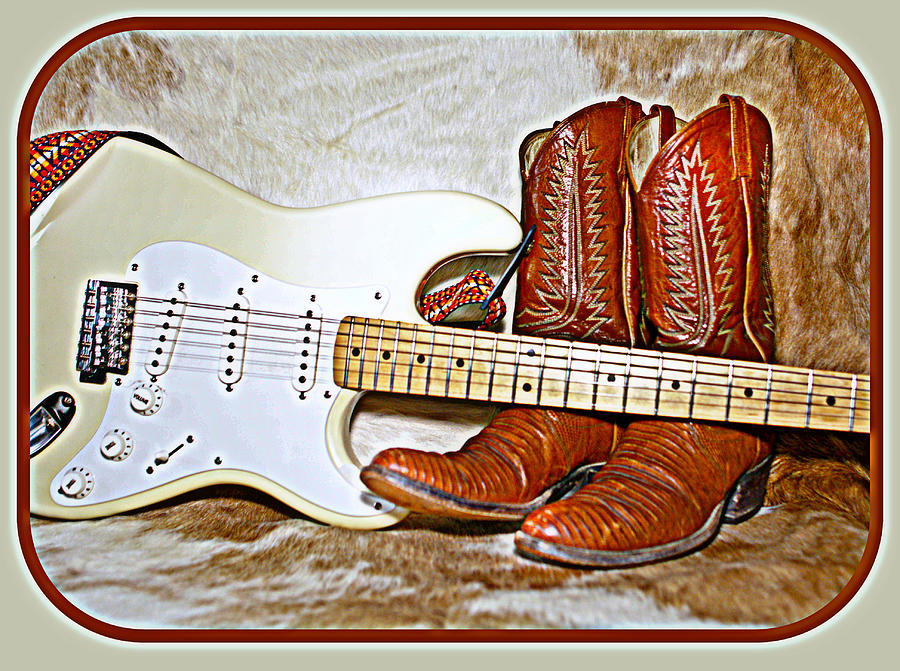 Music Photograph - Old Fender Stratocaster and cowboy boots by Danny Jones