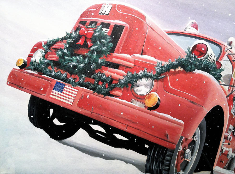 Old Firetruck at Christmas Painting by Branden Hochstetler - Fine Art ...