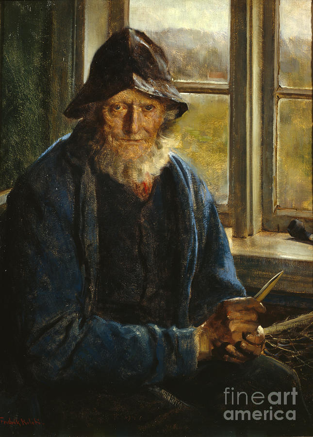 Old fisherman Painting by Fredrik Kolstoe