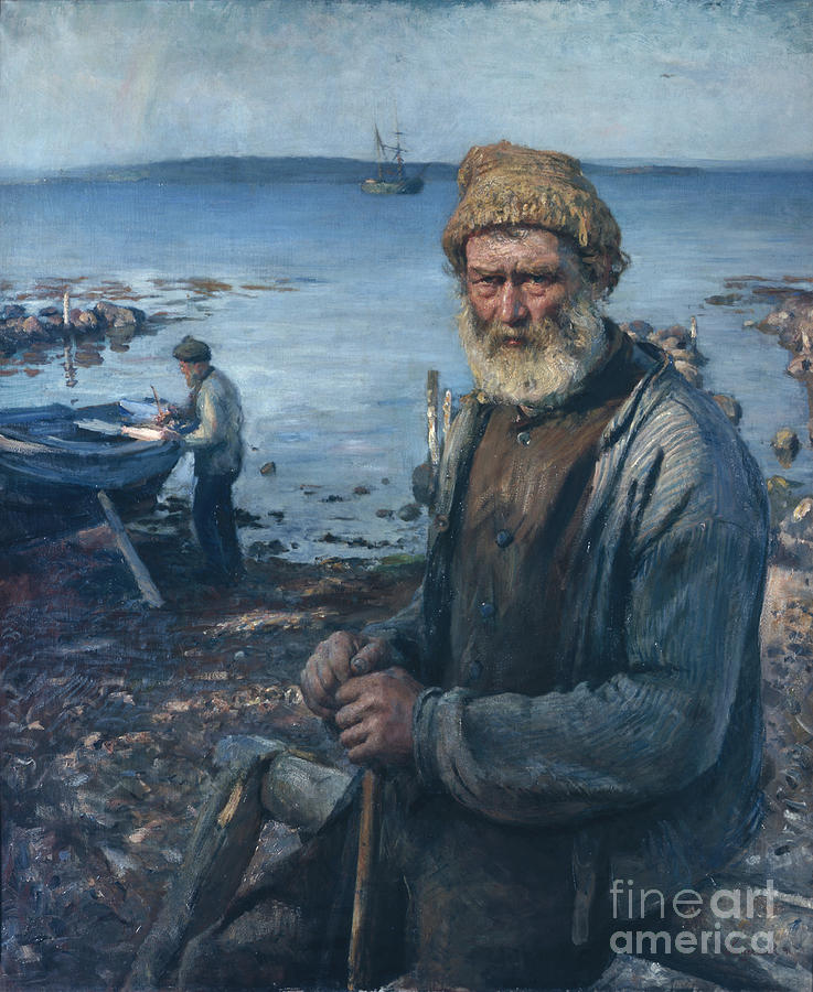 Old fisherman Painting by Hans Heyerdahl