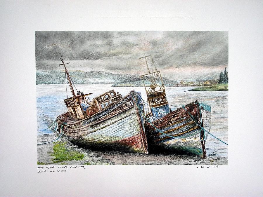 Old Fishing Boats Salen Isle Of Mull Drawing by Aaron De 