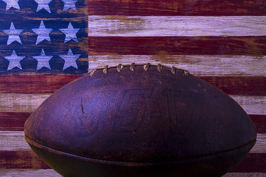 Old Football With Flag Photograph by Garry Gay