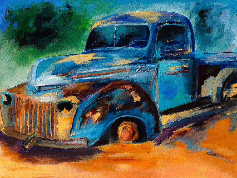 Old Truck Painting - Old Ford In the Back of the Field by Elise Palmigiani