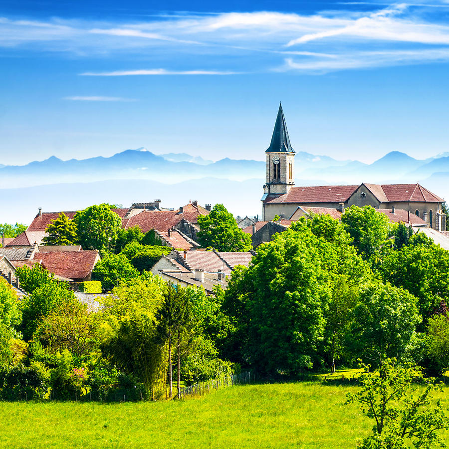 Old French village in countryside with Alps mountains in summer Photograph by Gregory_DUBUS