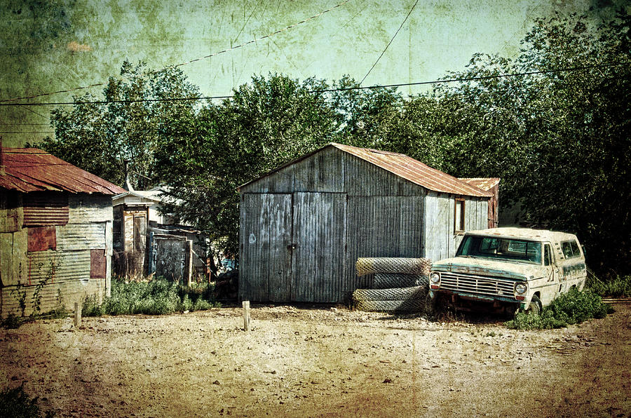 Vintage Photograph - Old garage and car in Seligman by RicardMN Photography