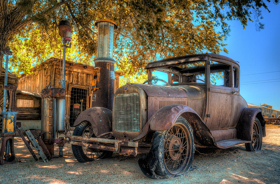 Old Gas Pump and Ford Car Digital Art by Marvin Blaine
