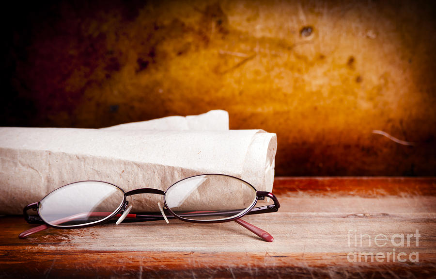 Vintage Photograph - Old Glasses on Desk by THP Creative