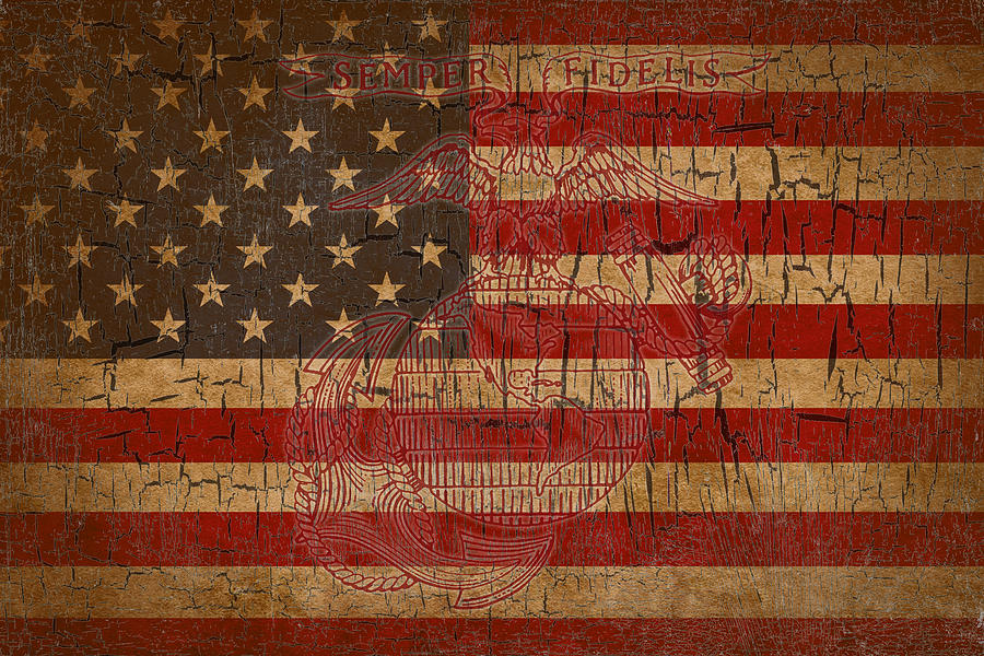 Vintage Digital Art - Old Glory and the Marine Corps by Dawn Romine