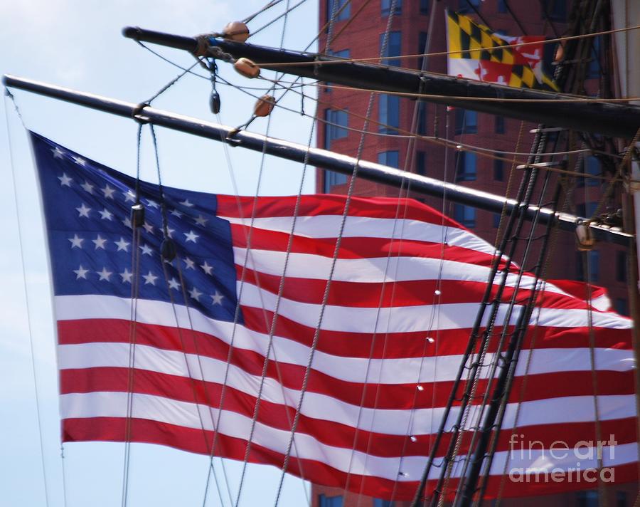 Baltimore Photograph - Old Glory On The Constellation by Marcus Dagan