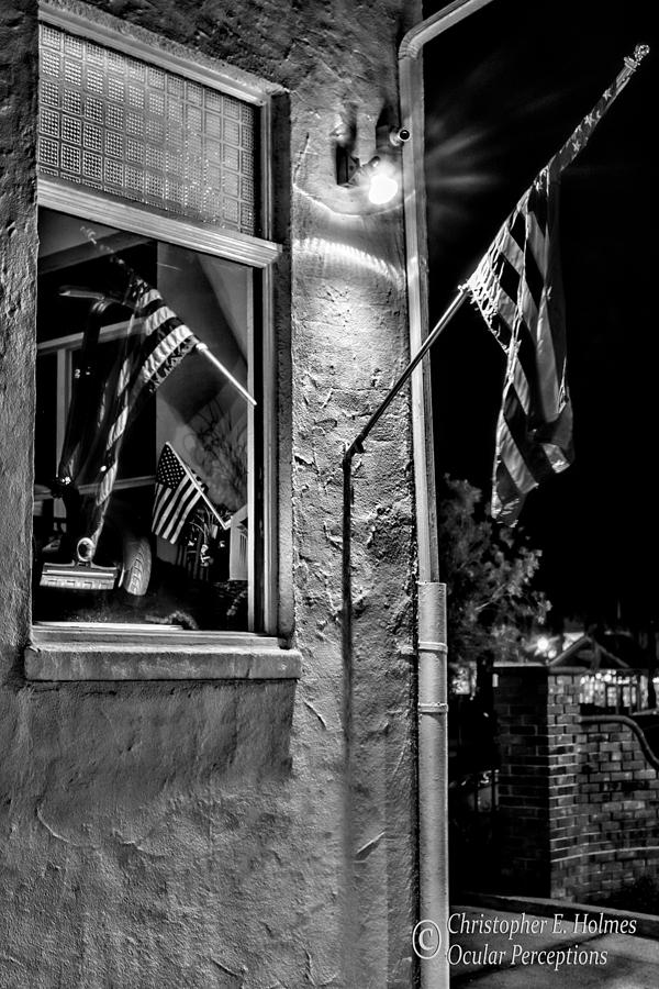 Old Glory Reflected - BW Photograph by Christopher Holmes
