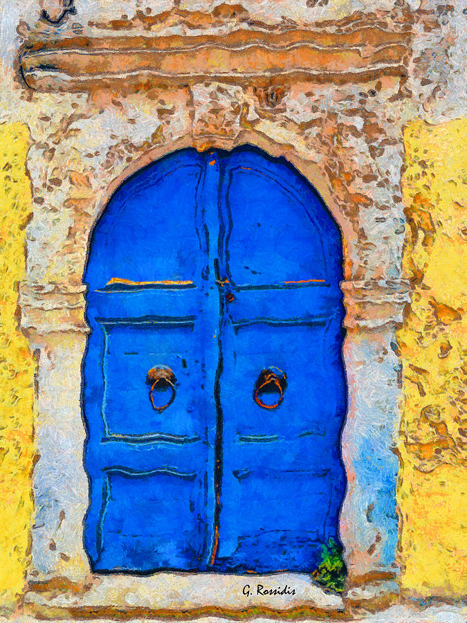Old Greek door Painting by George Rossidis