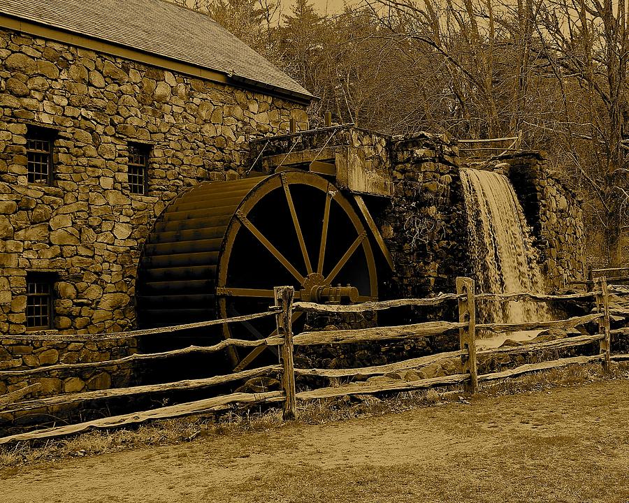 Wayside Inn Old Grist Mill in Sepia 2 Photograph by Michael Saunders