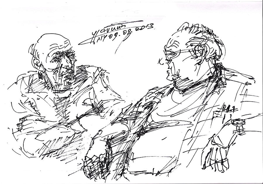 Sketch Drawing - Old Guys  by Ylli Haruni