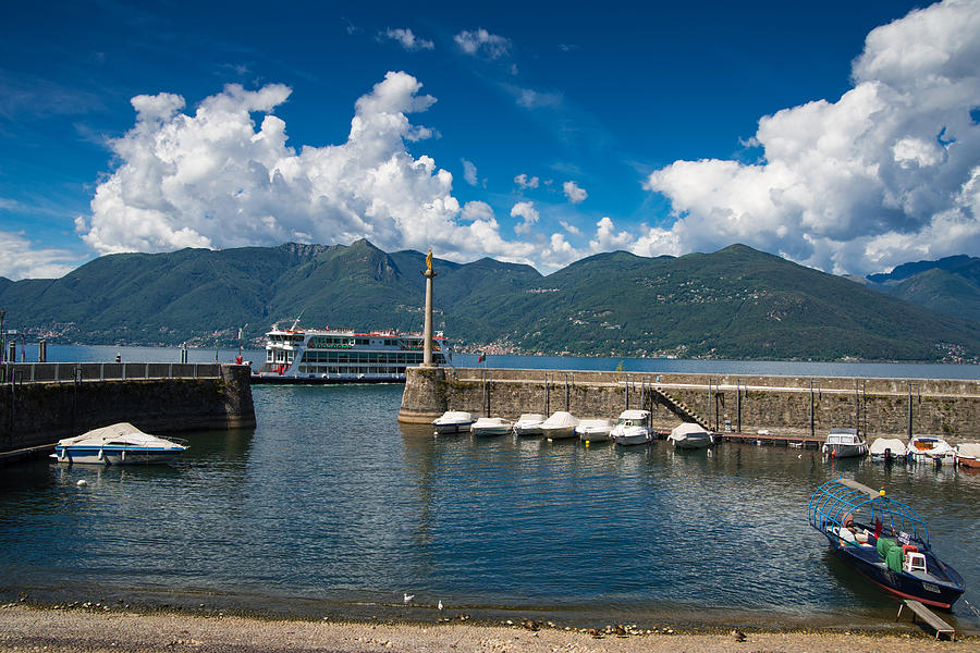 Summer Photograph - Old harbor in Luino Lago Maggiore Italy by Matthias Hauser