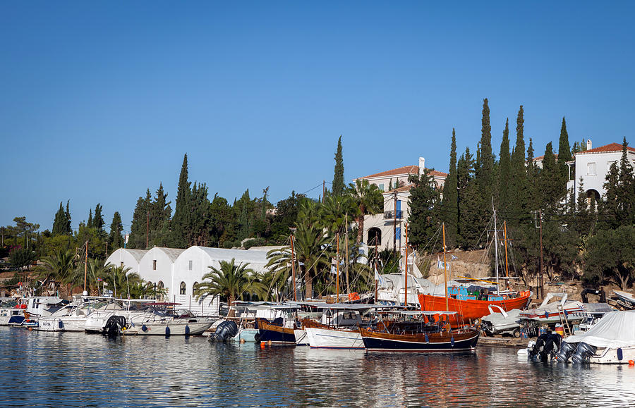 Greek Photograph - Old harbour in Spetses Town by Paul Cowan