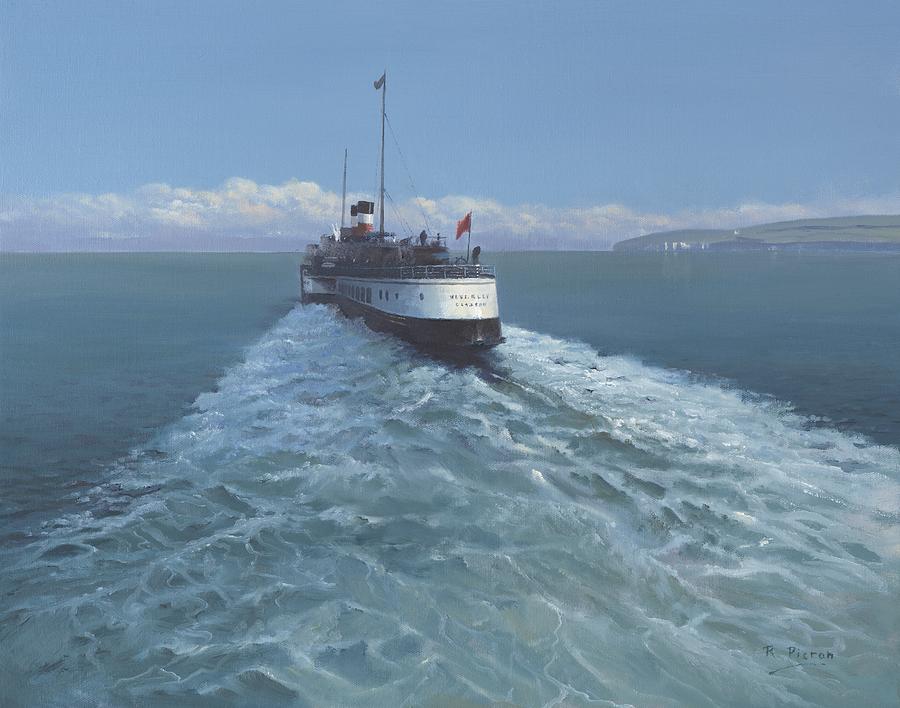 Boat Painting - Old Harry Rocks with Paddle Steamer by Richard Picton