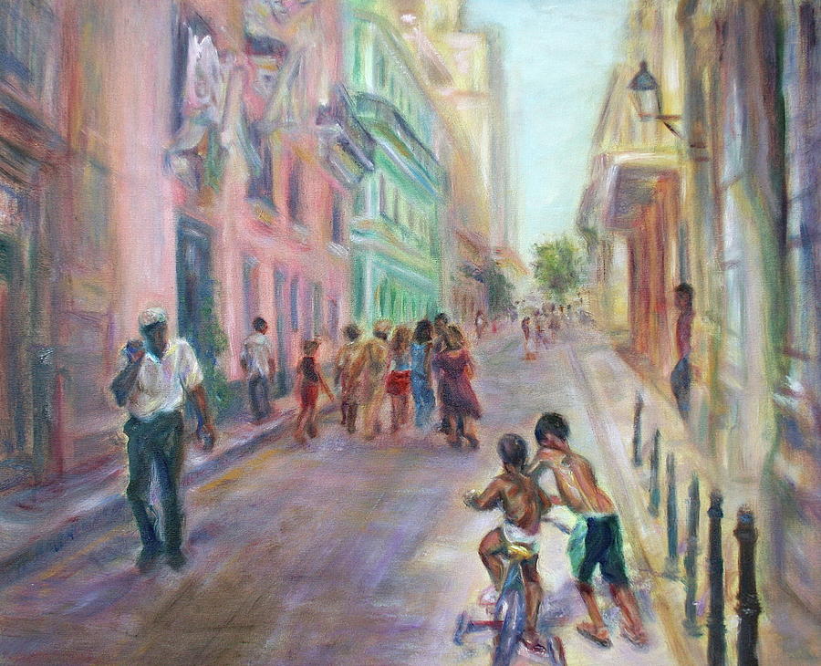 Old Havana Street Life - Large Scenic Cityscape Painting Painting by Quin Sweetman