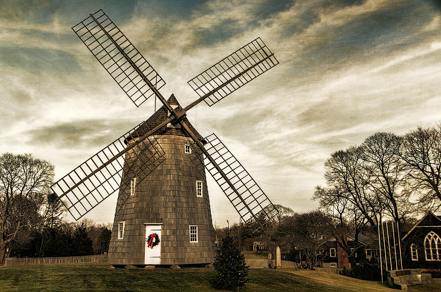 Tree Photograph - Old Hook Windmill by Cathy Kovarik