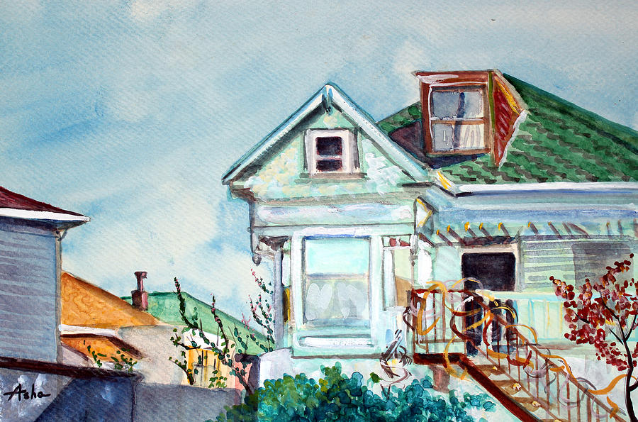 Old House in Springtime Berkeley Painting by Asha Carolyn Young