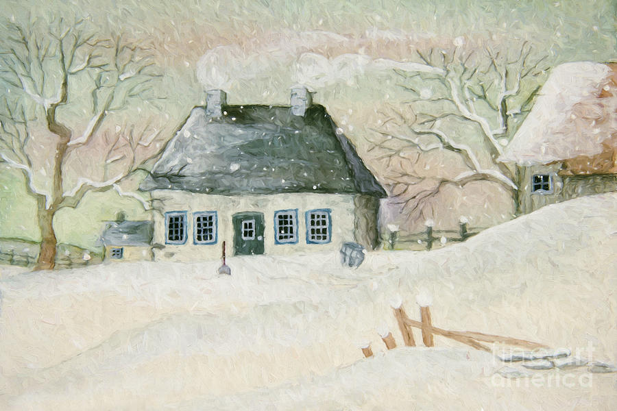 Old house in the snow/ painted digitally Photograph by Sandra Cunningham