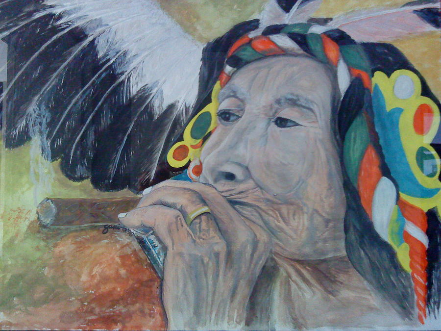Old Indian woman Painting by Gani Banacia