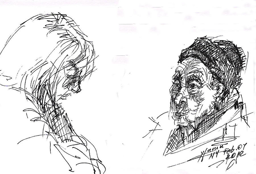 Ladies Drawing - Old Lady With A Lady by Ylli Haruni