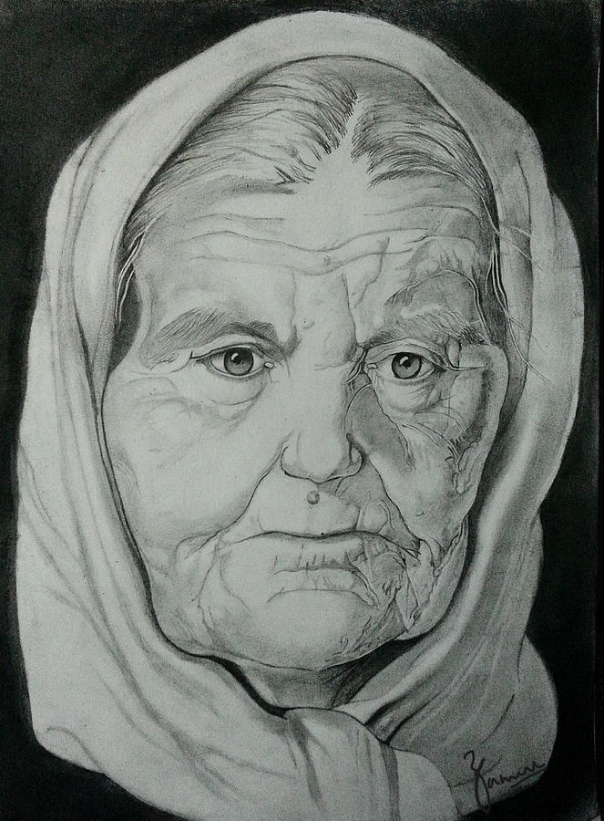 Old Lady Drawing By Zameer Khan - Fine Art America