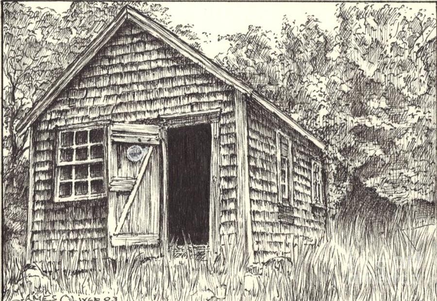 Old Lanes Cove Fishing Shack Drawing by James Oliver