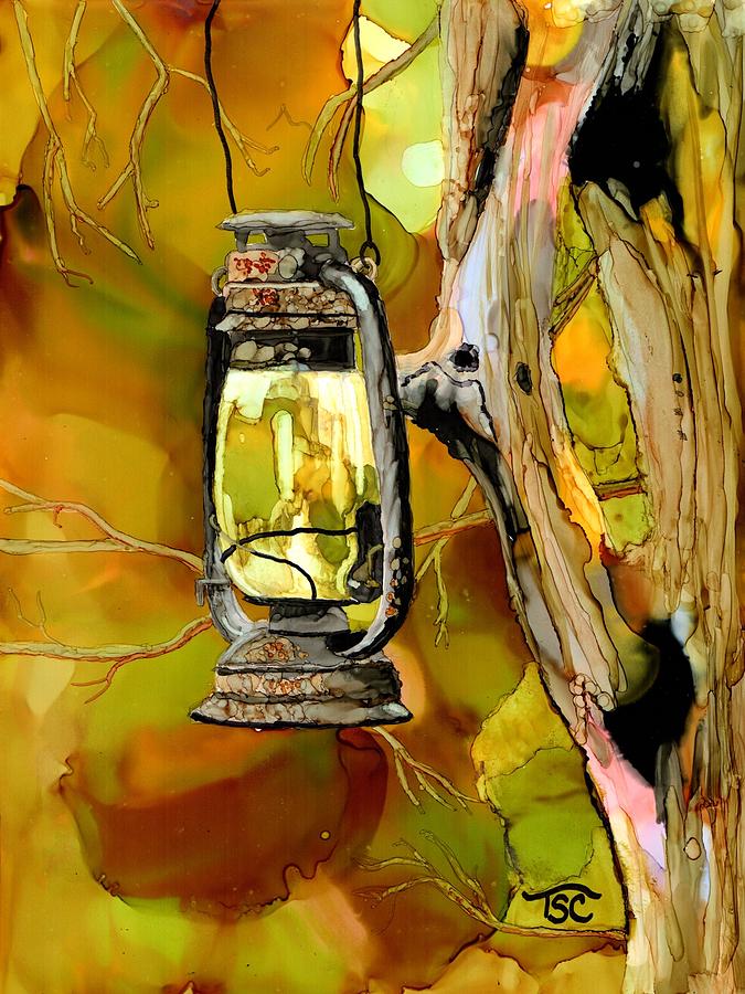 Old Lantern in Camo Painting by Tammy Crawford