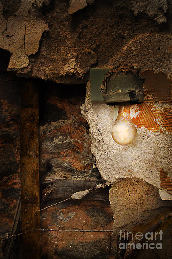 Old Light Fixture on Wall of Abandoned Building Photograph by Jill Battaglia