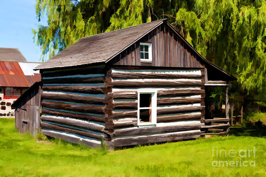 Old log home - painterly Photograph by Les Palenik