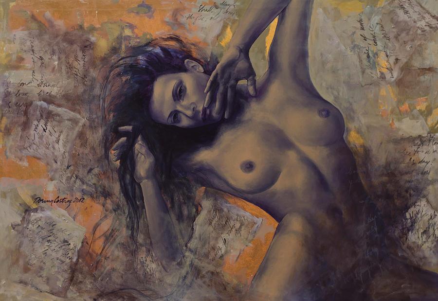 Nude Painting - Old Love Letters by Dorina  Costras