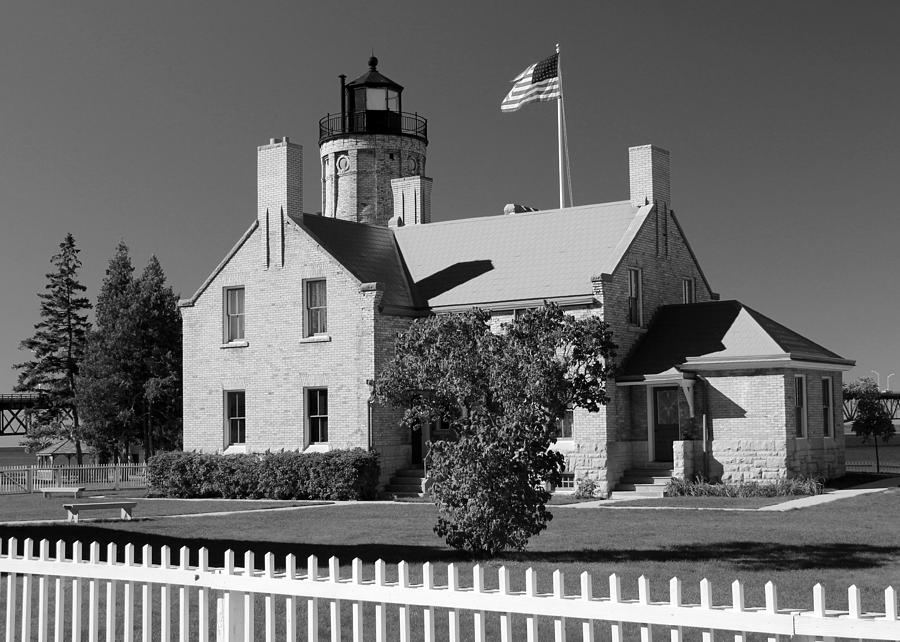 Old Mackinac Point Lighthouse BW Photograph by Mary Bedy