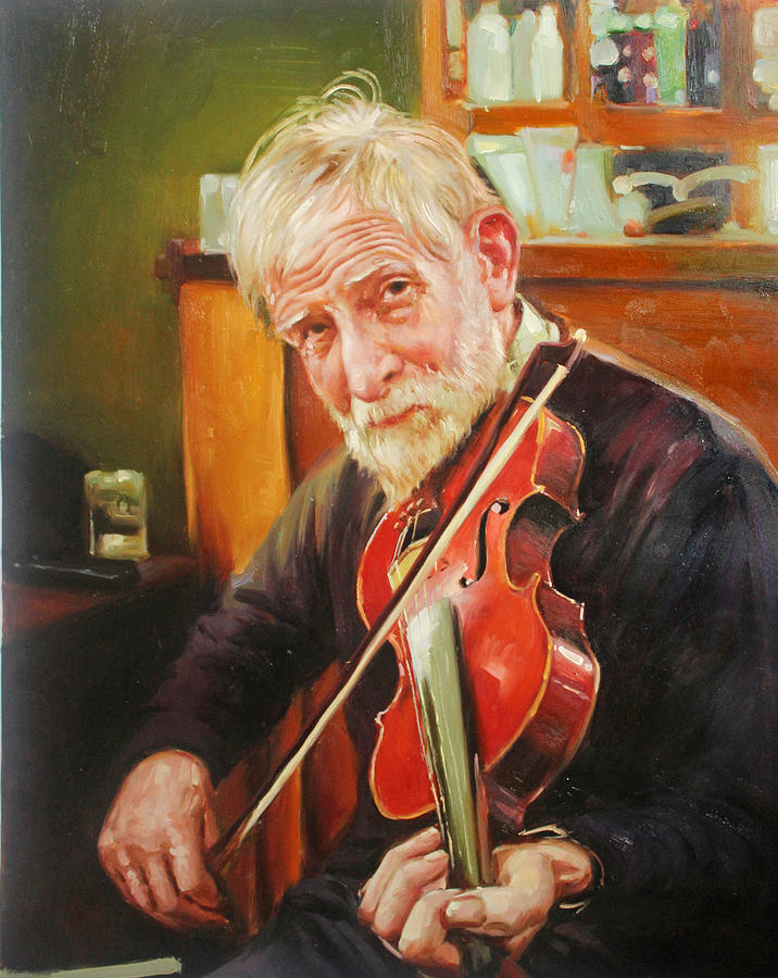 Old Man And Fiddle Painting