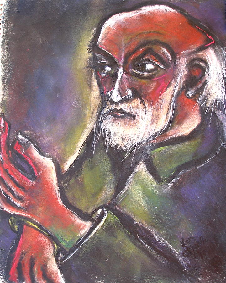 Old Man Balding With Raised Left Hand Pastel By Kenneth Agnello - Fine 